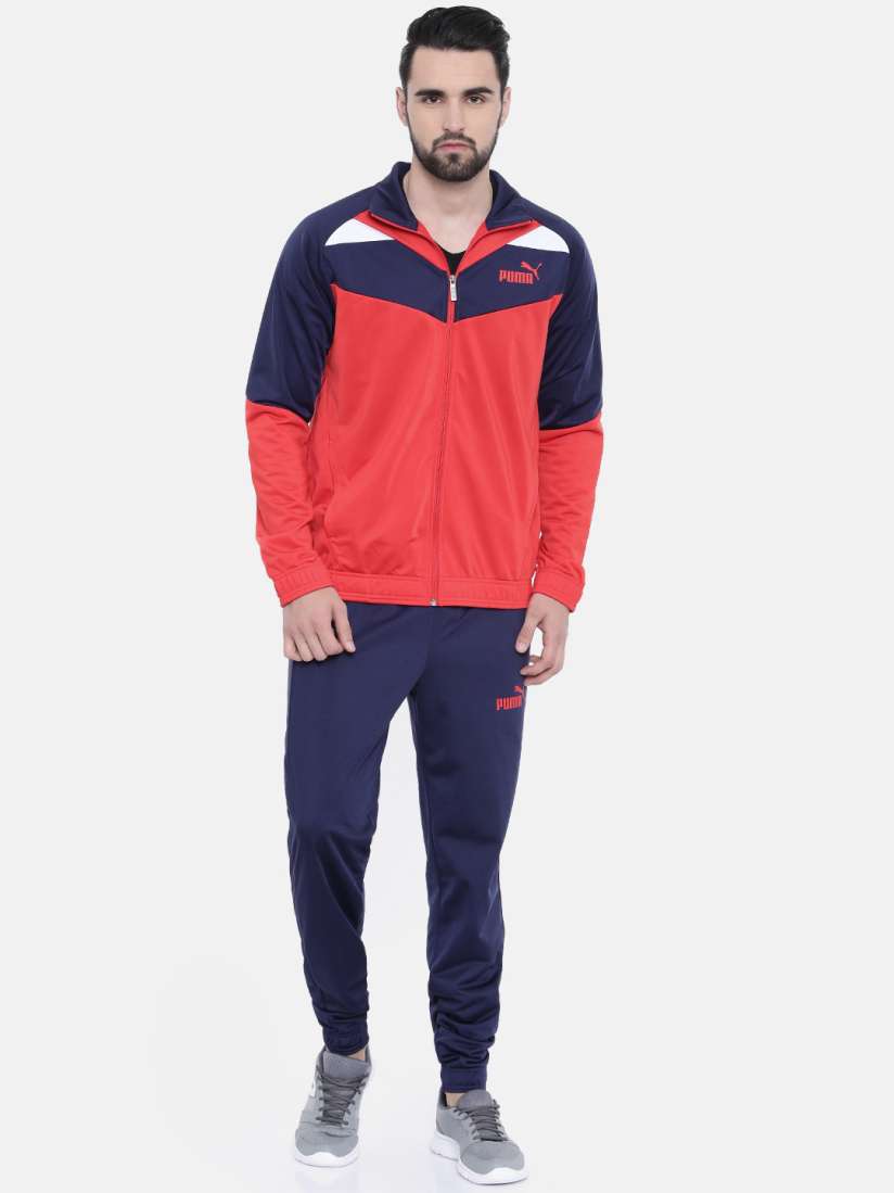 Buy Puma Men Red Navy Blue Colourblocked Iconic Tricot Cl Tracksuit Tracksuits for Men 8755911 Myntra