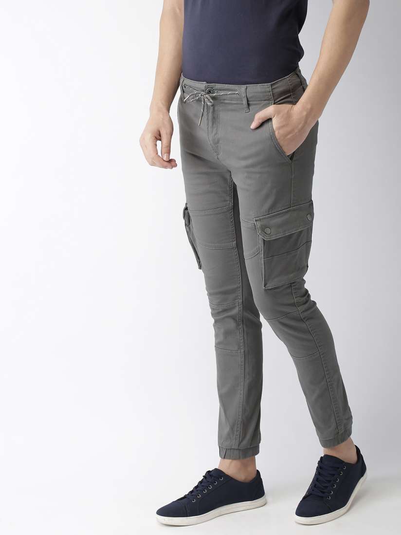 Buy Celio Men Grey Regular Fit Solid Cargos Trousers for Men 8774043 Myntra