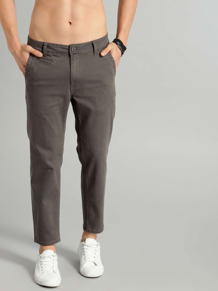 Buy Roadster Men Grey Regular Fit Solid Regular Cropped Trousers Trousers for Men 8774367 Myntra