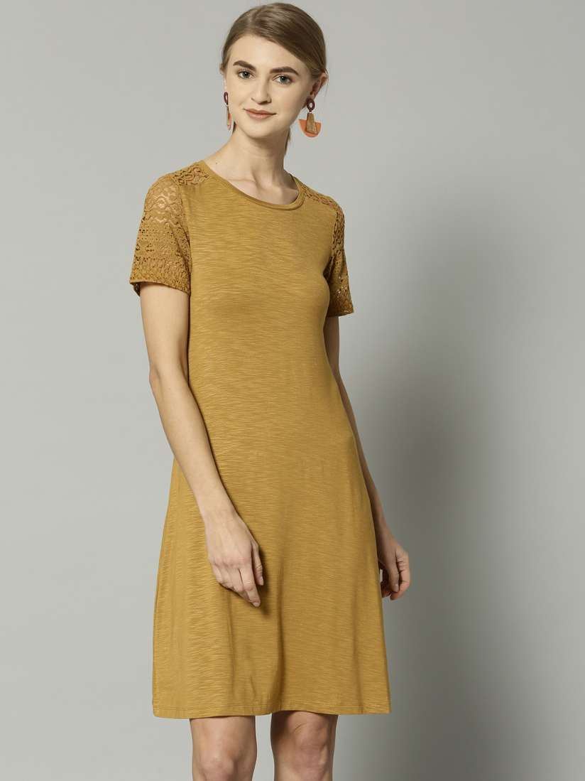 Buy Marks Spencer Women Mustard Solid A Line Dress Dresses for Women 8790793 Myntra