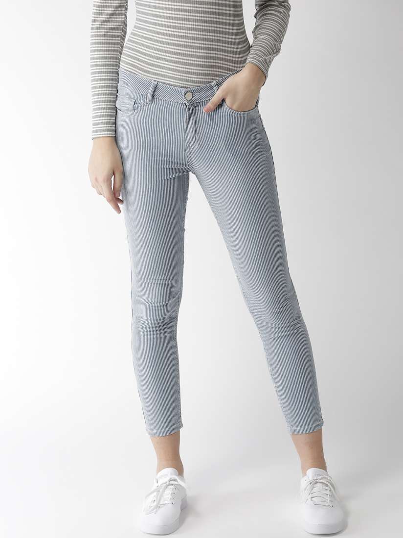 Buy Madame Women Blue White Self Striped Skinny Fit Mid Rise Clean Look Jeans Jeans for Women 8792085 Myntra