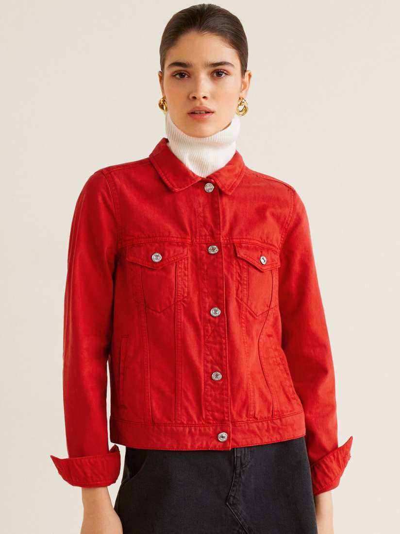 Buy MANGO Women Red Solid Denim Jacket Jackets for Women 8798701 Myntra
