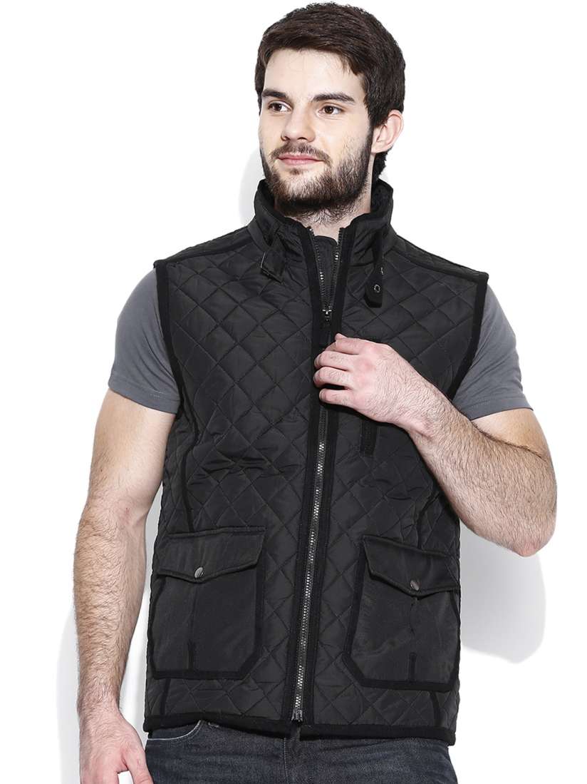 Buy People Black Quilted Sleeveless Jacket Jackets for Men 879931 Myntra