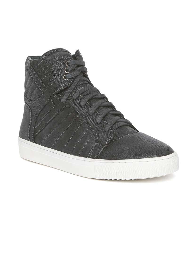 Buy People Men Charcoal Grey Snakeskin Textured Mid Top Sneakers