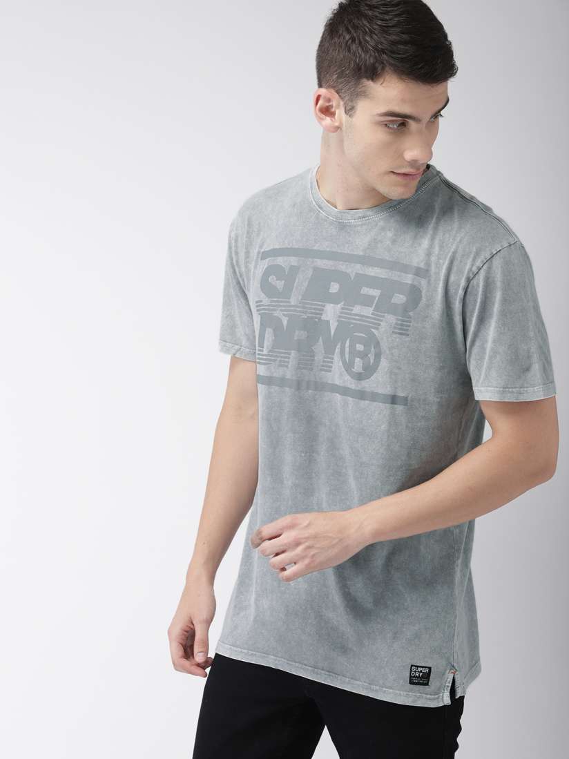 Buy Superdry Men Grey Slim Fit Printed Round Neck Pure Cotton T shirt Tshirts for Men 8800645 Myntra