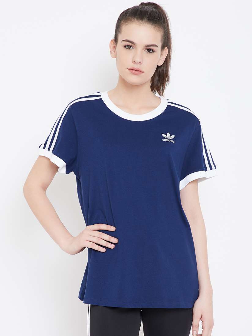Buy ADIDAS Originals Women Navy Blue 3 Stripes T shirt Tshirts for Women 8809863 Myntra