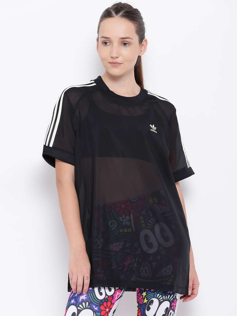 Buy ADIDAS Originals Women Black Semi Sheer Longline Pure Cotton T shirt Tshirts for Women 8809915 Myntra