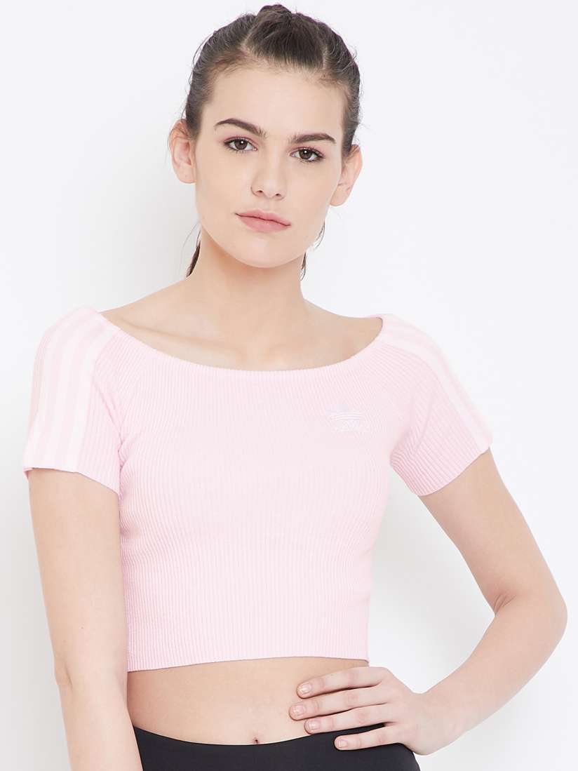 Buy ADIDAS Originals Women Pink Self Striped Off Shoulder Crop Top Tops for Women 8810299 Myntra