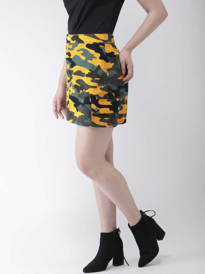 Buy FOREVER 21 Women Yellow Black Camouflage Print A Line Mini Skirt Skirts for Women 8821885 Myntra