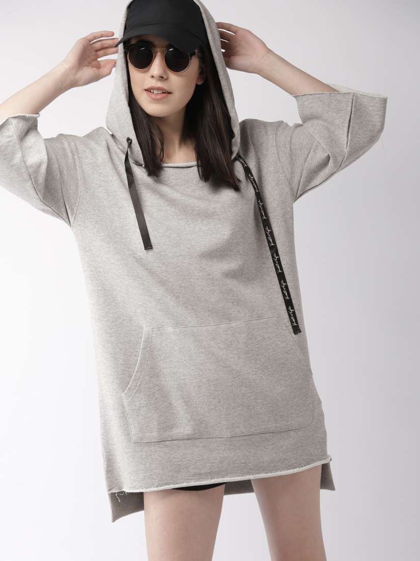 Buy FOREVER 21 Women Grey Solid Kendall Kylie Hooded T Shirt Dress Dresses for Women 8825673 Myntra