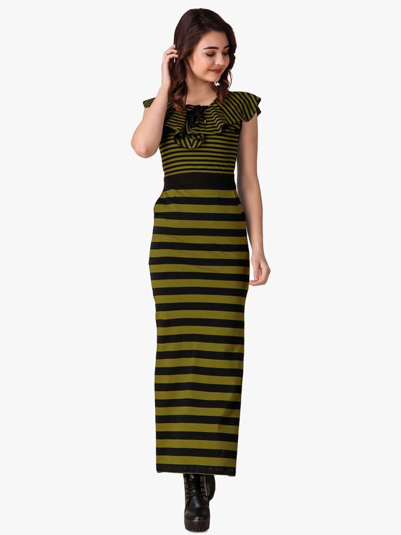 Buy Texco Women Olive Green Striped Maxi Dress Dresses for Women 8827677 Myntra