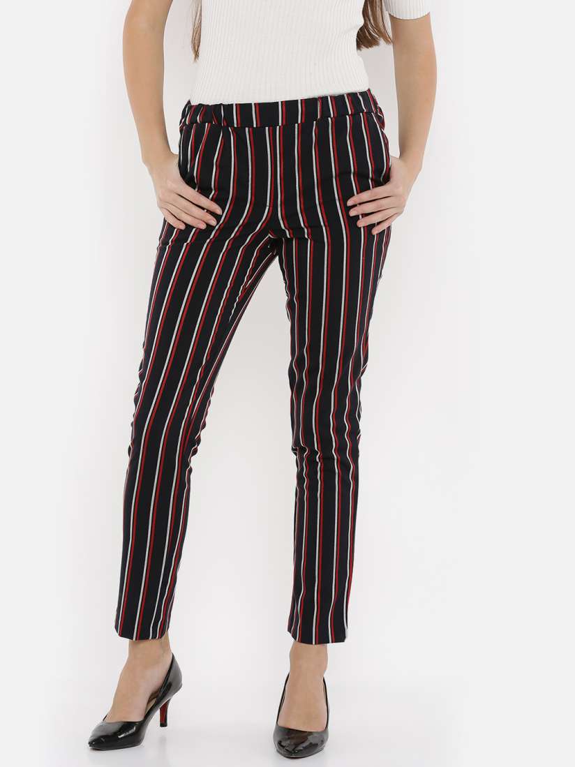 Black and white striped cigarette trousers shop