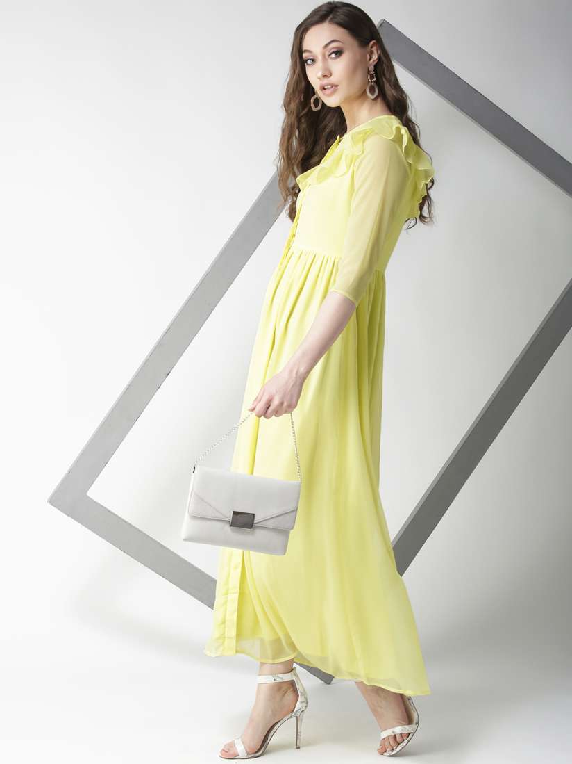 Buy La Zoire Women Yellow Solid Maxi Dress Dresses for Women 8841579 Myntra