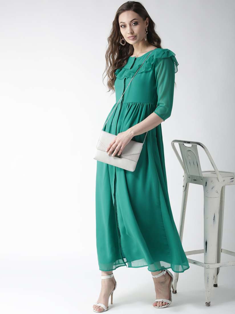Buy La Zoire Women Green Solid Maxi Dress Dresses for Women 8841657 Myntra