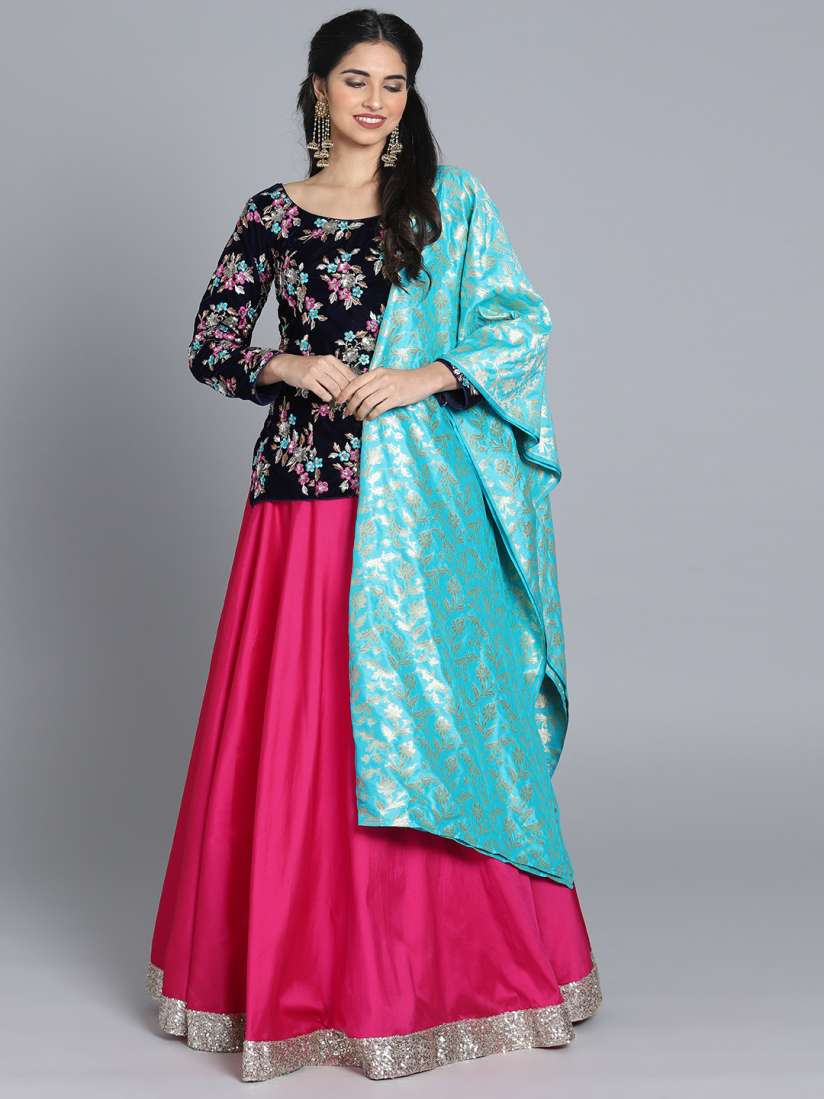 Buy Bollywood Vogue Navy Pink Embroidered Made to Measure Lehenga Choli with Dupatta Lehenga Choli for Women 8856839 Myntra
