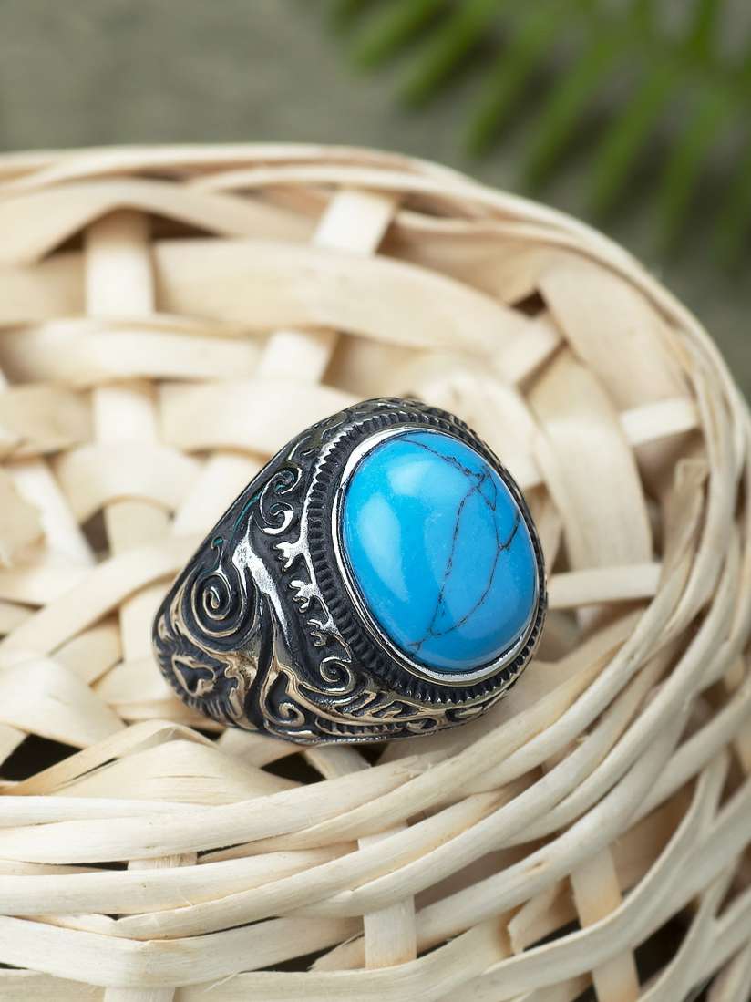 Silver ring with blue stone mens on sale