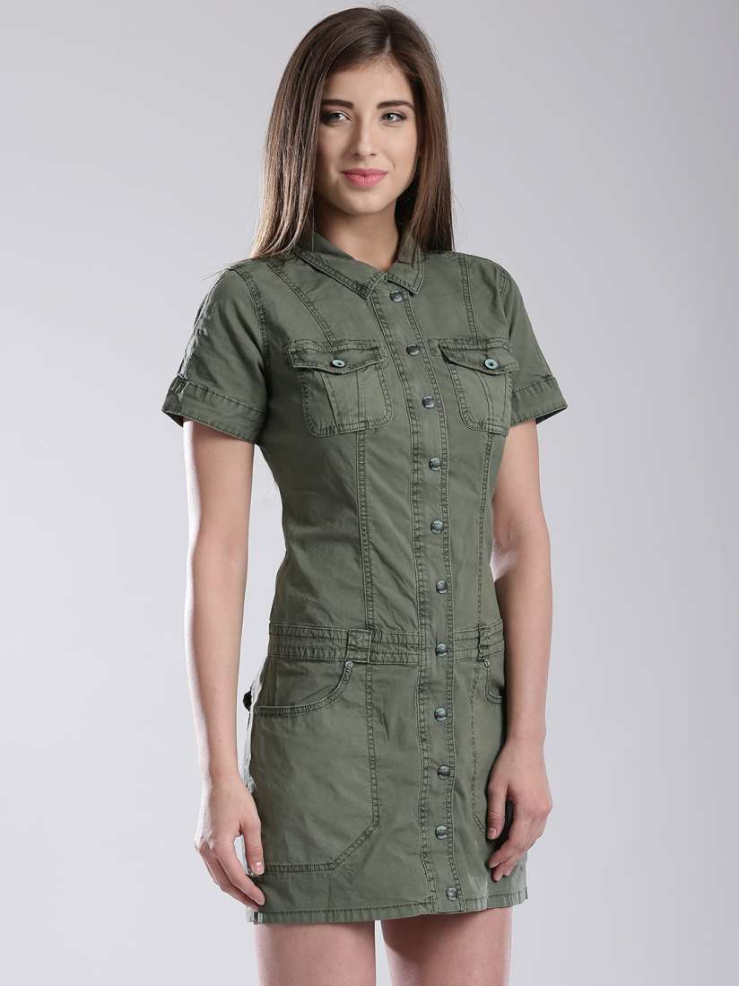 Buy GUESS Olive Green Shirt Dress Dresses for Women 886141 Myntra