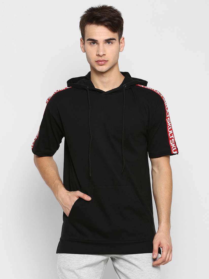Buy SKULT by Shahid Kapoor Men Black Solid Hood Pure Cotton T