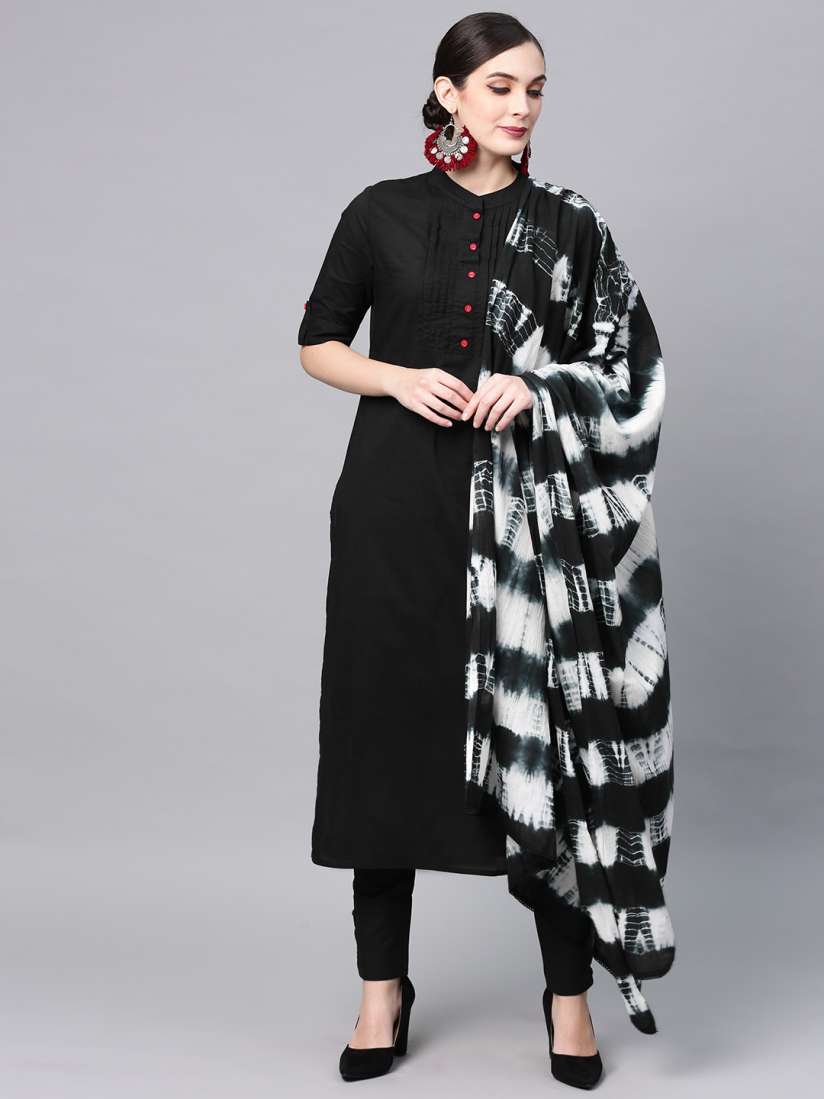 Buy AKS Women Black White Solid Kurta with Trousers Dupatta Kurta Sets for Women 8888719 Myntra