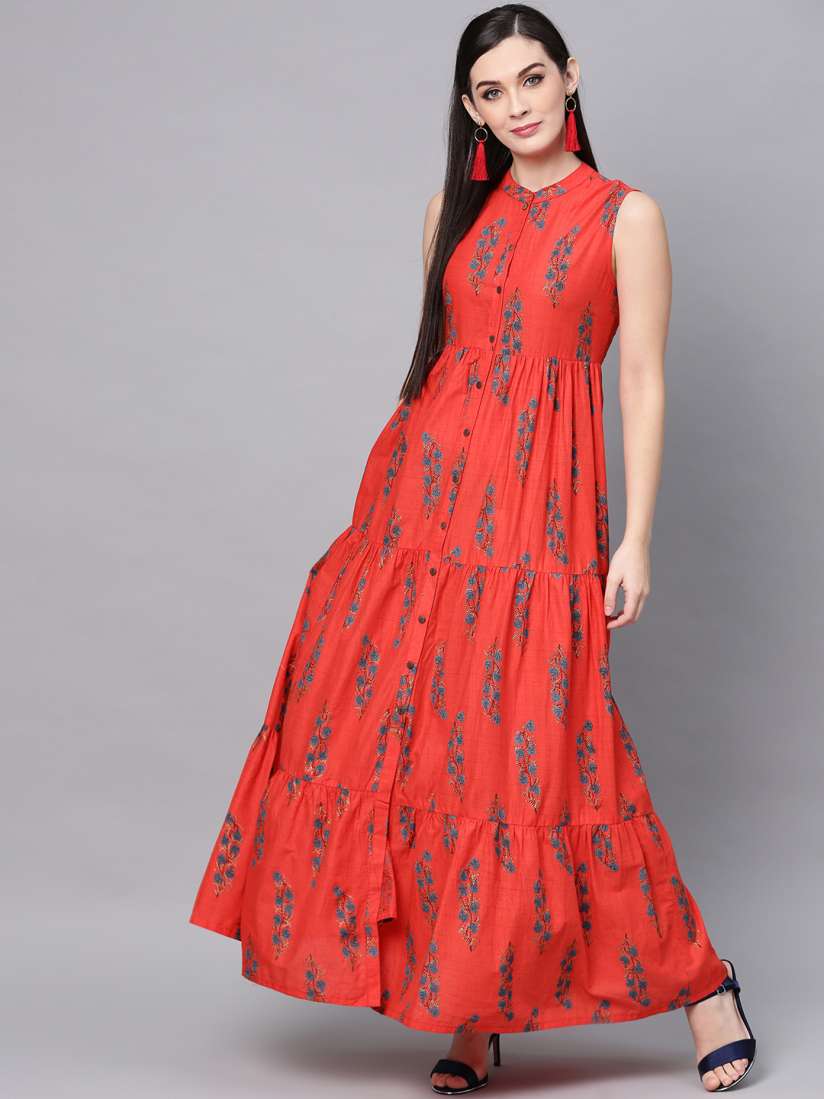 Buy AKS Women Red Charcoal Grey Printed Tiered Maxi Dress Dresses for Women 8888725 Myntra