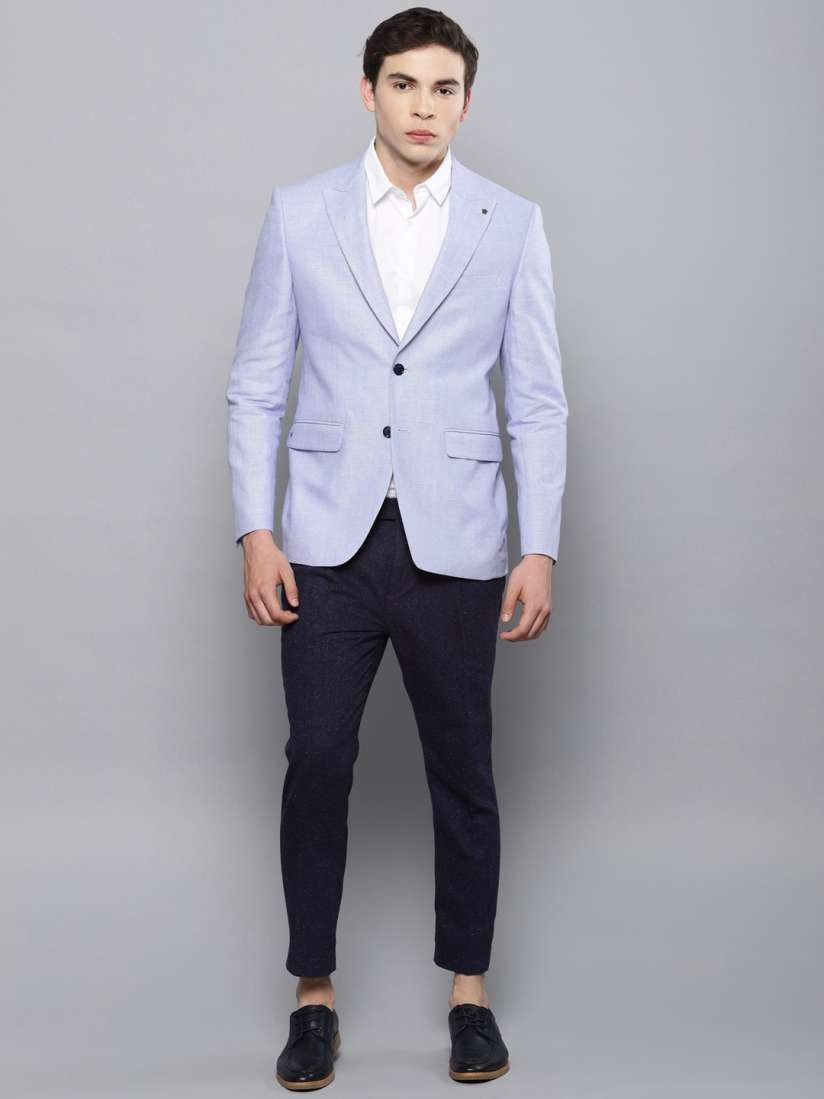 Buy Louis Philippe Men Blue Self Design Slim Fit Single Breasted Casual Blazer Blazers for Men 8895359 Myntra