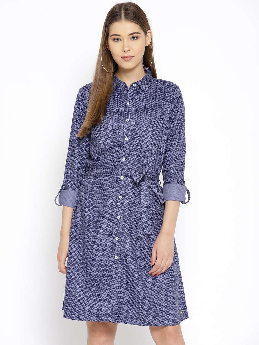 Buy Polo Women Women Blue Printed Shirt Dress Dresses