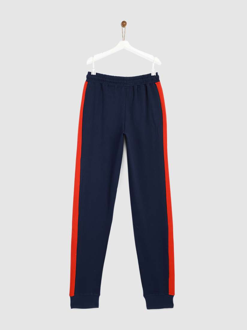 Navy blue and red joggers hotsell