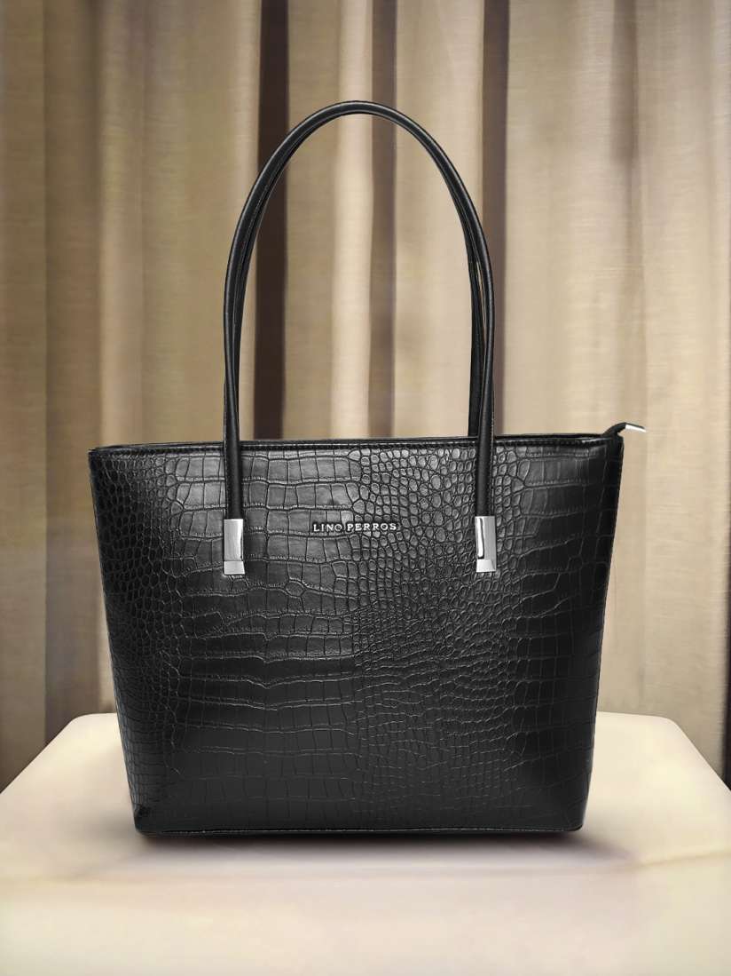 Buy Lino Perros Black Croc Textured Laptop Bag Handbags for Women 8920869 Myntra
