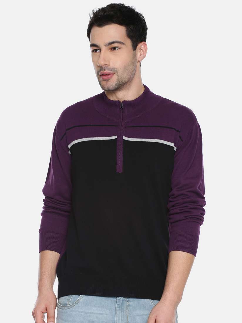 Long Sleeve Purple And Black Sweater Buy Akiva Men Purple Black