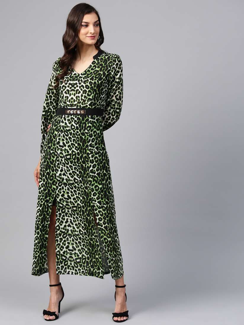 Buy Zima Leto Women Green Black Animal Print Maxi Dress Dresses for Women 8933571 Myntra