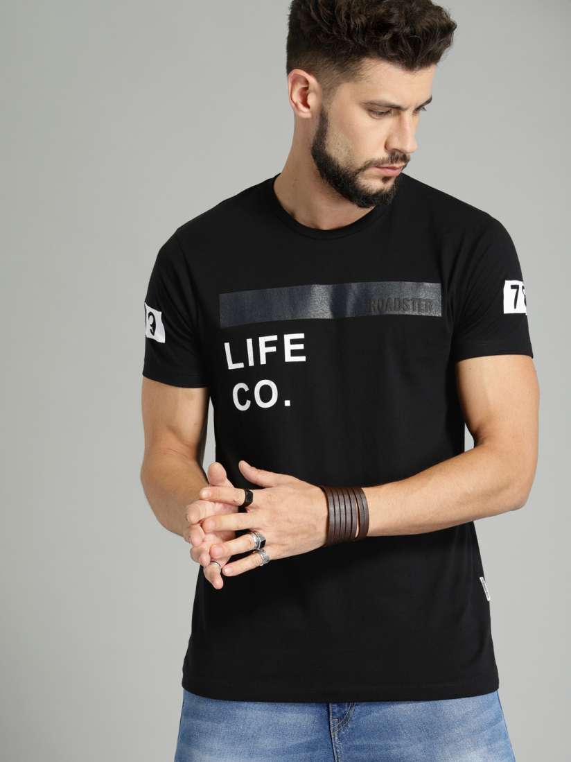 Buy Roadster Men Black Printed Cotton Pure Cotton T shirt Tshirts for Men 8938905 Myntra