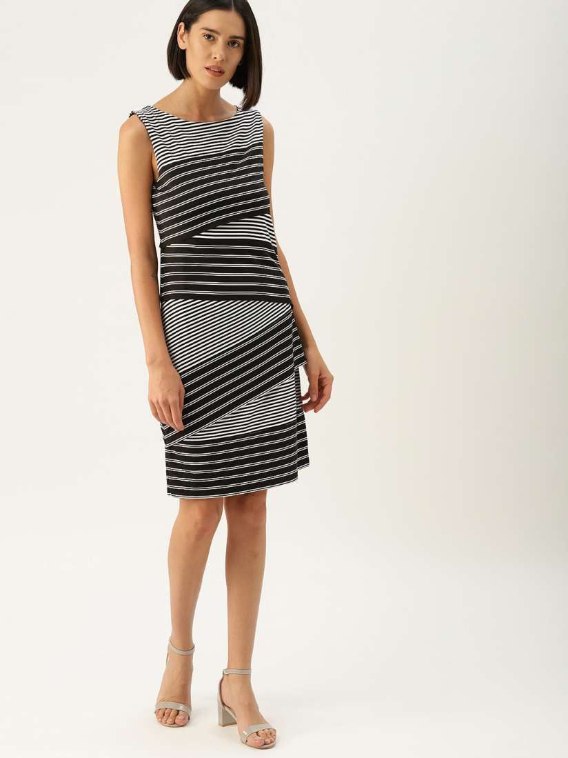 Buy United Colors of Benetton Women Black White Striped Layered Sheath Dress Dresses for Women 8939981 Myntra