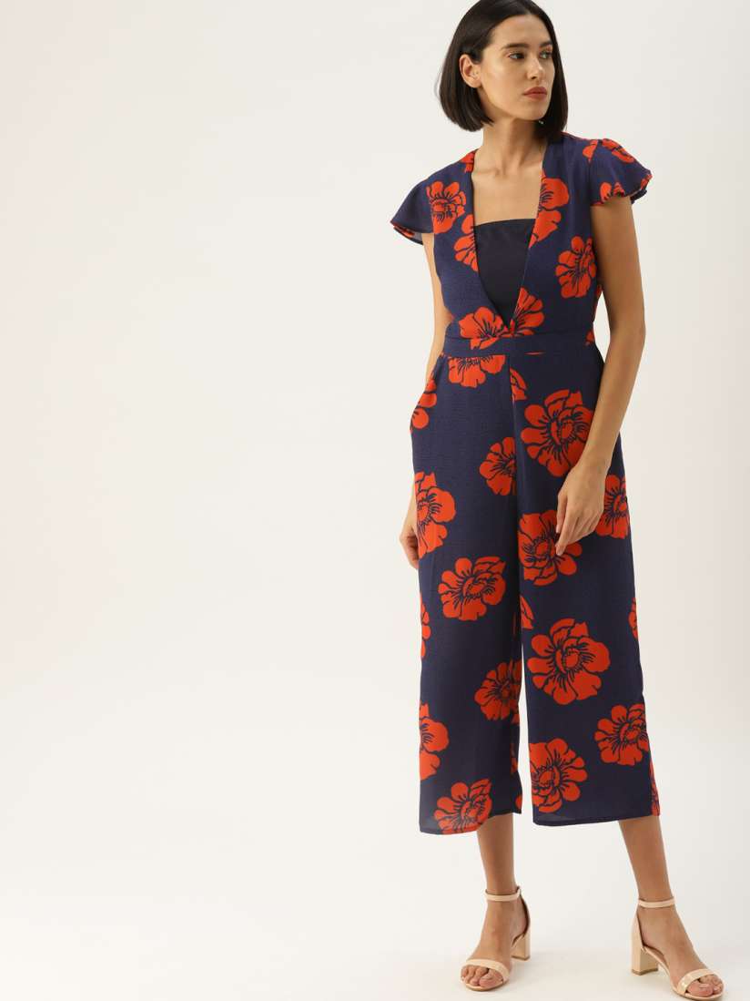Navy printed culotte jumpsuit sales