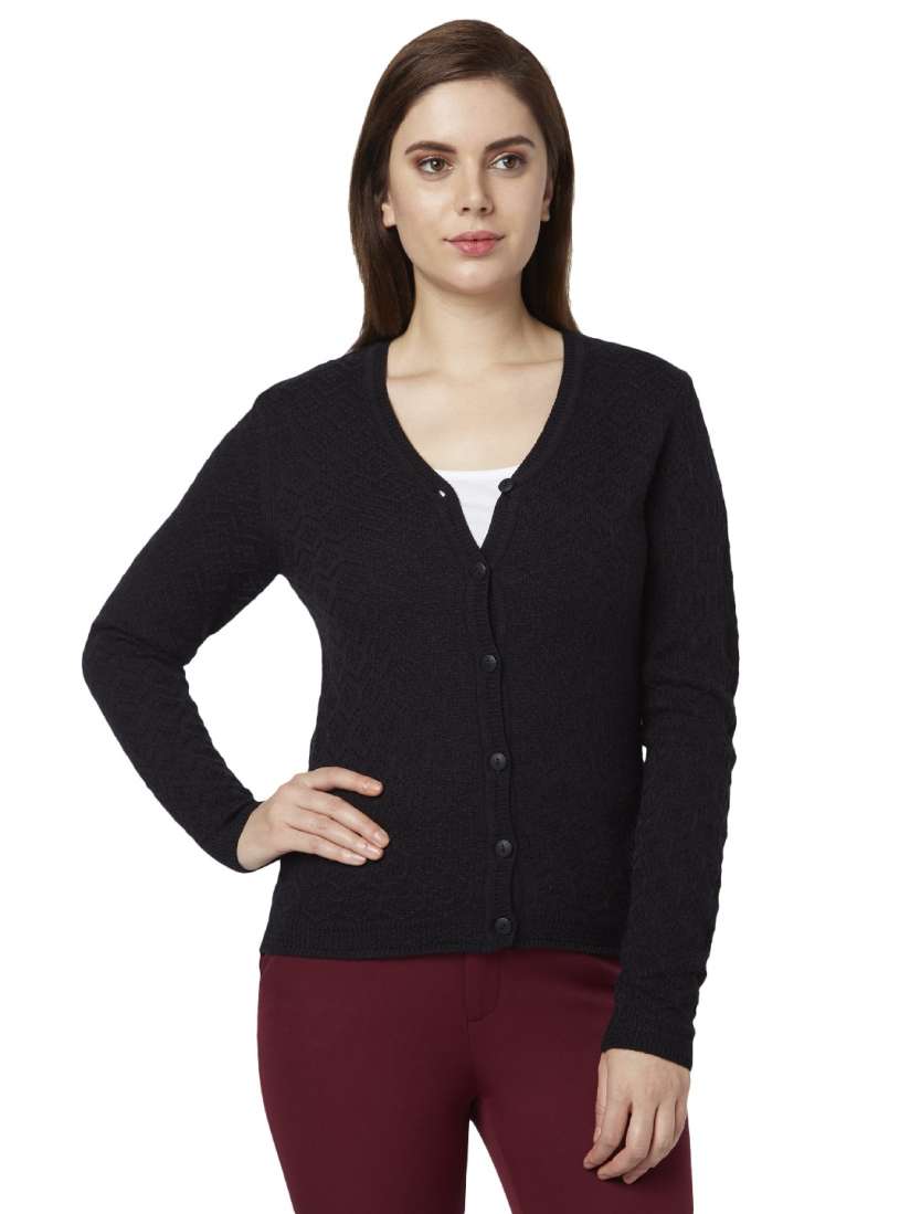 Buy Park Avenue Women Black Self Design Cardigan Sweaters for Women 8941999 Myntra