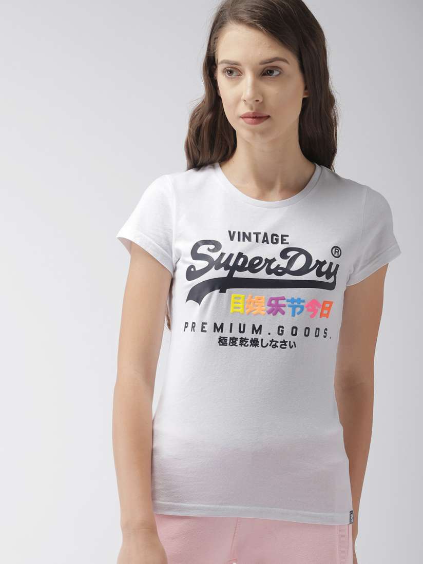 Buy Superdry Women White Printed Round Neck Pure Cotton T shirt Tshirts for Women 8948275 Myntra
