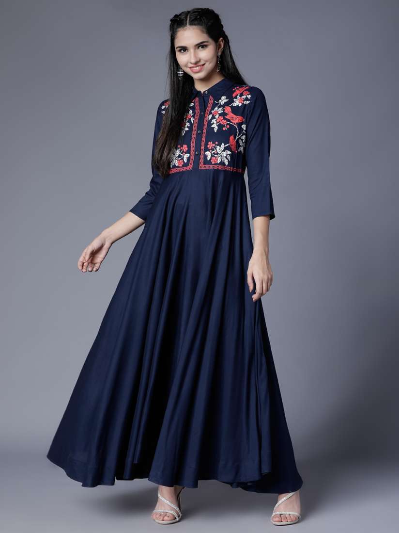 Buy Vishudh Women Navy Blue Printed Anarkali Kurta Kurtas for Women 8963039 Myntra
