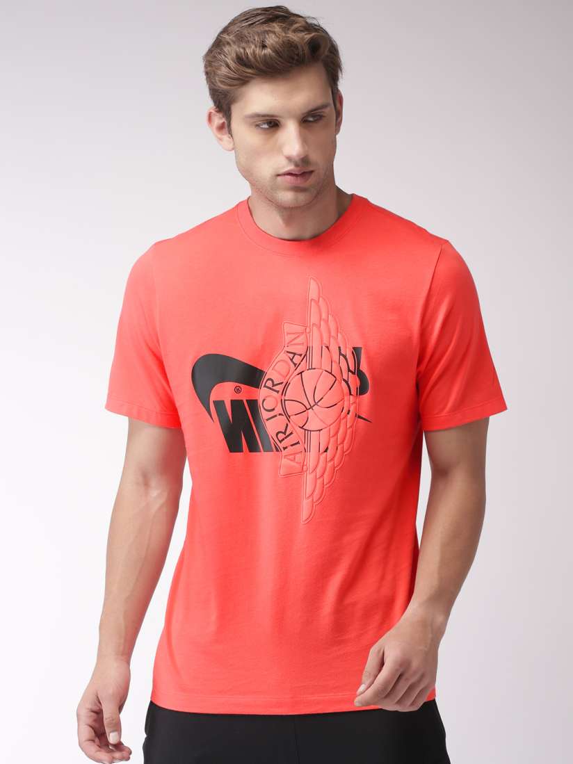 Buy Nike Men Coral Pink Printed FUTURA WINGS Round Neck Pure Cotton T shirt Tshirts for Men 8974261 Myntra