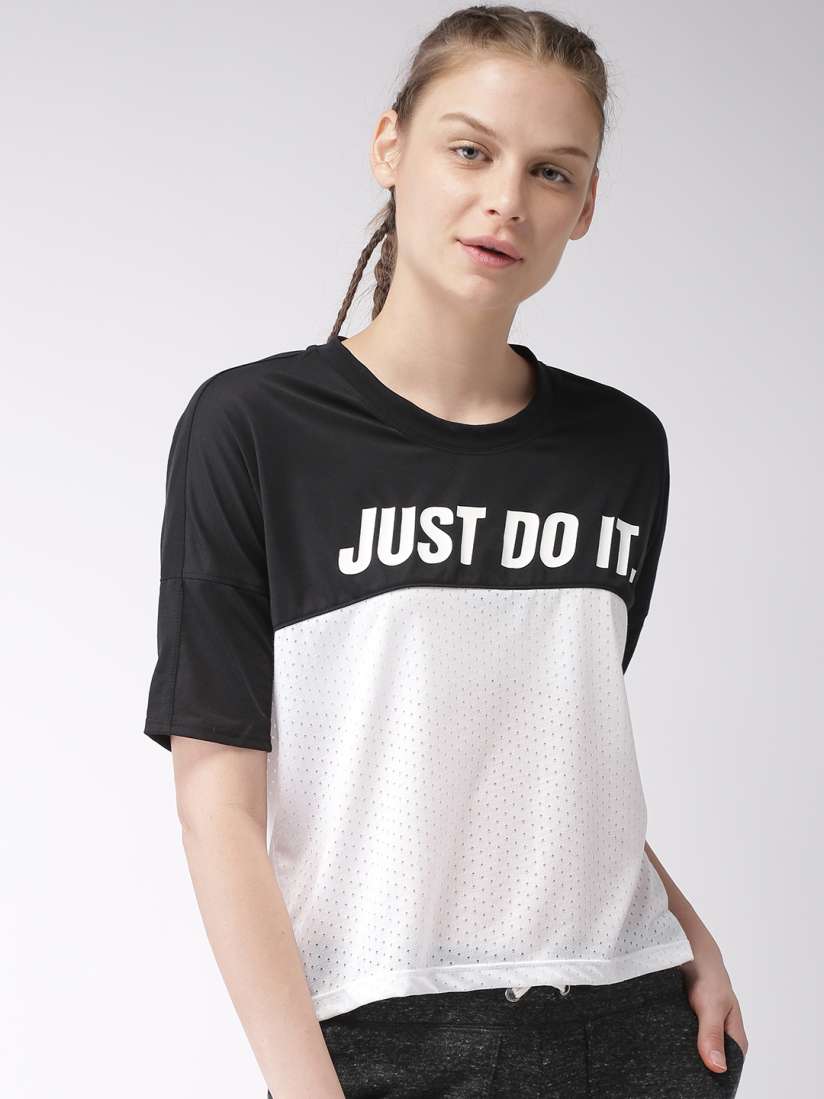 Buy Nike Women Black White Colourblocked Boxy TAILWIND T shirt Tshirts for Women 8976013 Myntra
