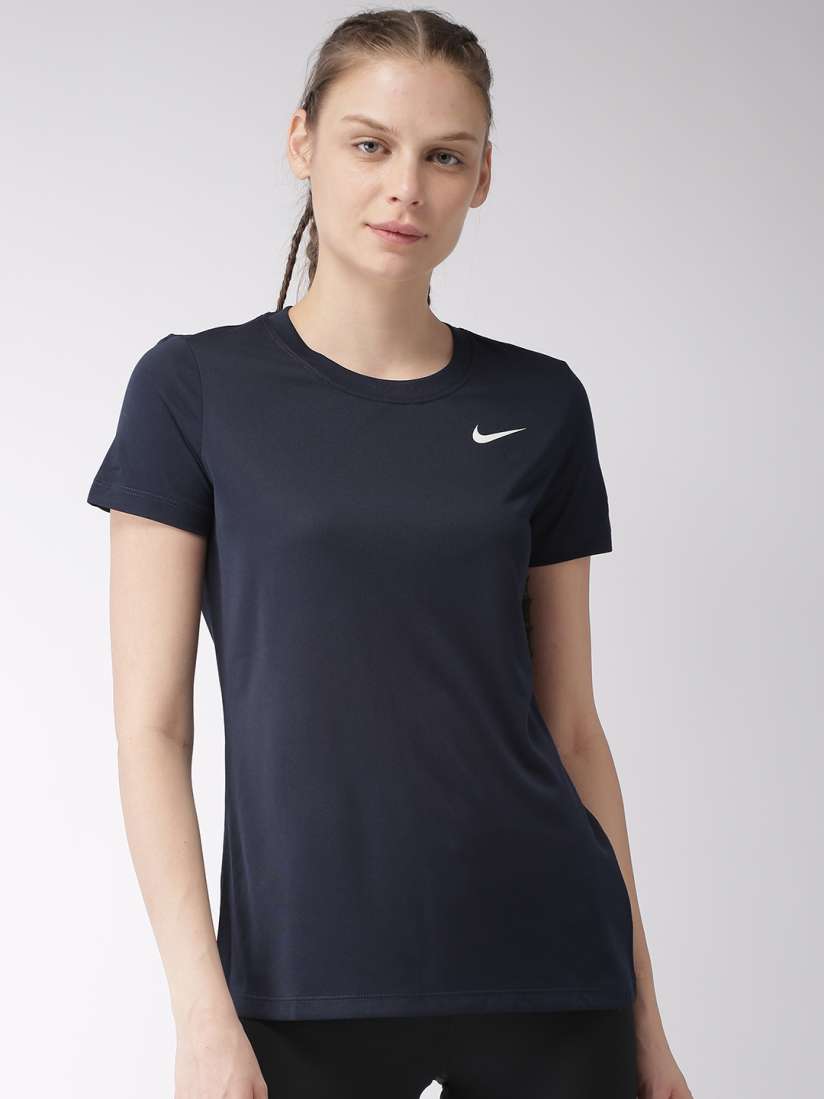 Buy Nike Women Navy Blue Standard Fit AS W NK RUN TOP SS DRI FIT Solid Running T Shirt Tshirts for Women 8976075 Myntra