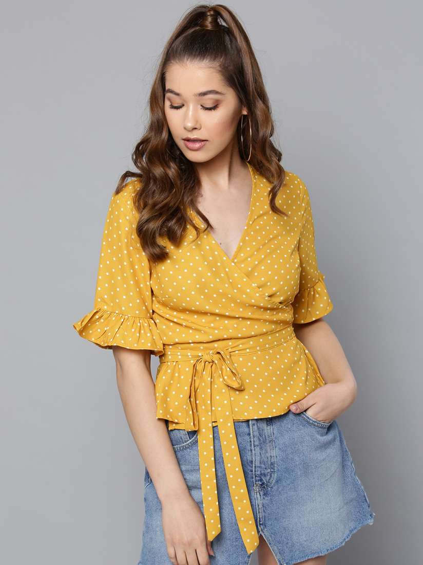 Mustard polka dot top outlet
