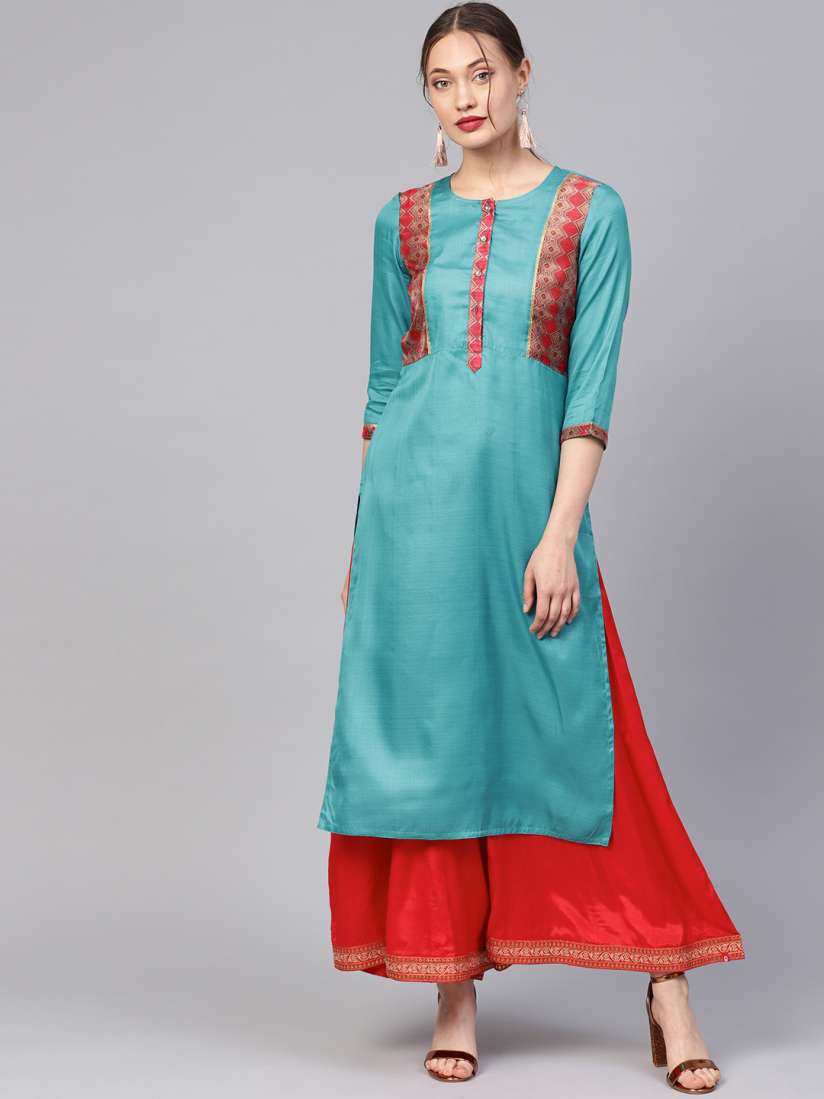 Buy Jaipur Kurti Women Teal Green Solid Straight Kurta Kurtas for Women 9000157 Myntra