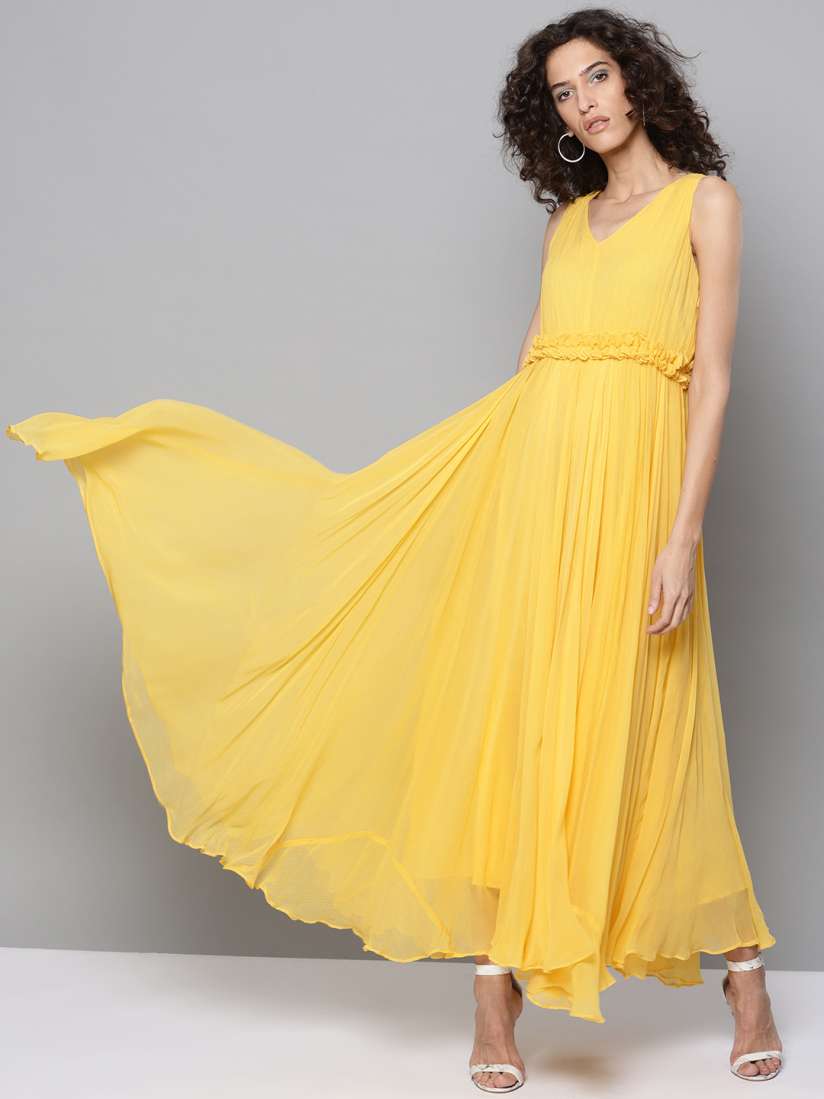 Buy Label Ritu Kumar Women Yellow Solid Maxi Dress Dresses for Women 9002713 Myntra