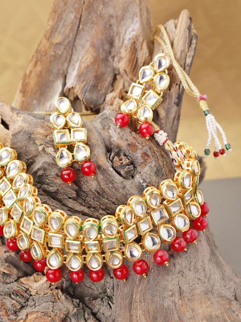 Buy damani Red Gold Plated Stone Studded Jewellery Set Jewellery Set for Women 9008919 Myntra