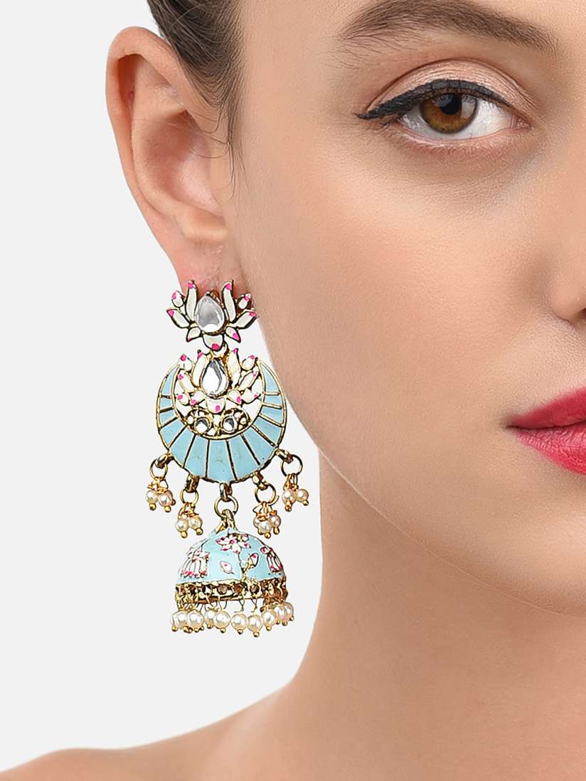 Buy Zaveri Pearls Gold Toned Turquoise Blue Dome Shaped Jhumkas Earrings for Women 9013583 Myntra