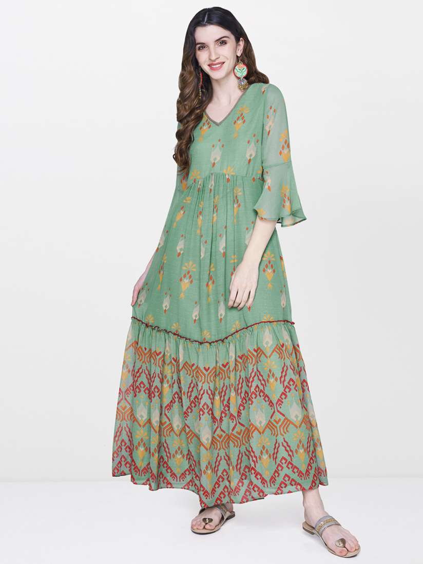 Buy Global Desi Women Green Printed Fit and Flare Dress Dresses for Women 9014095 Myntra