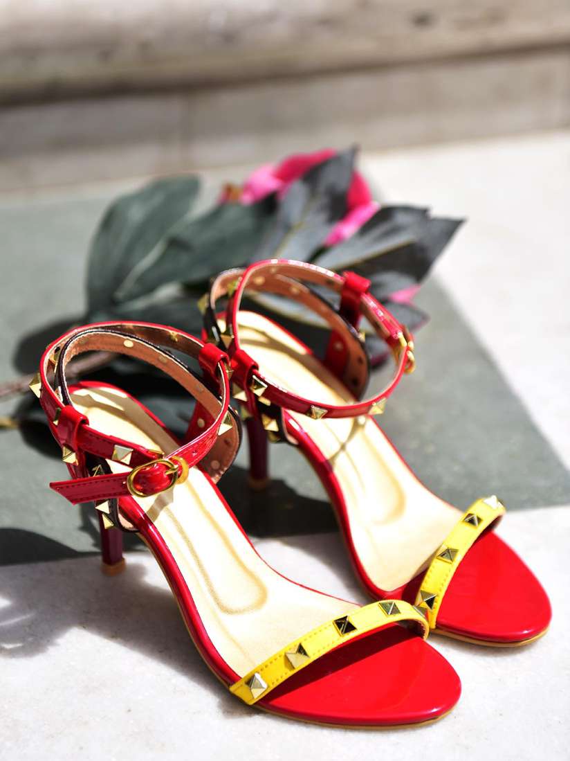 Buy Street Style Store Women Red Yellow Studded Slim Heels Heels for Women 9021243 Myntra