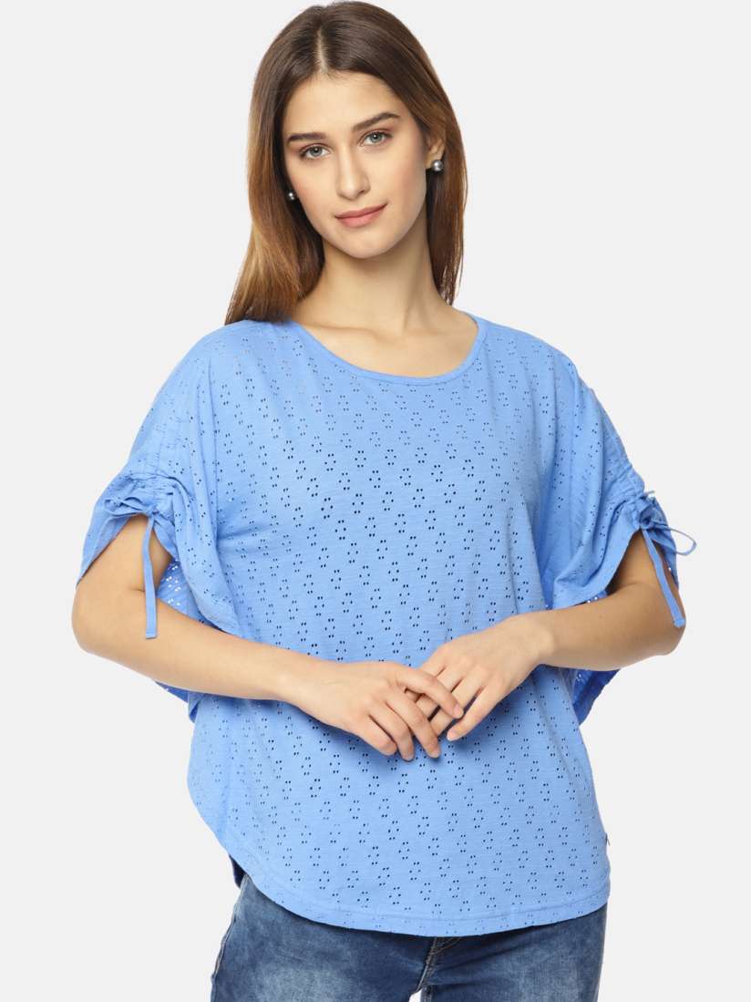 Buy Pepe Jeans Women Blue Self Design Kaftan Pure Cotton Top Tops for Women 9024983 Myntra