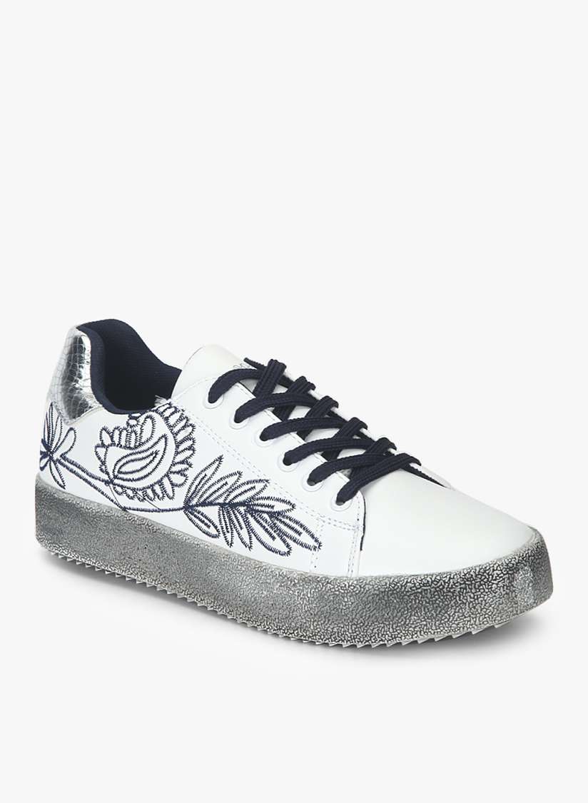 Buy Lee Cooper Women White Navy Blue Embroidered Sneakers Casual Shoes for Women 9026307 Myntra