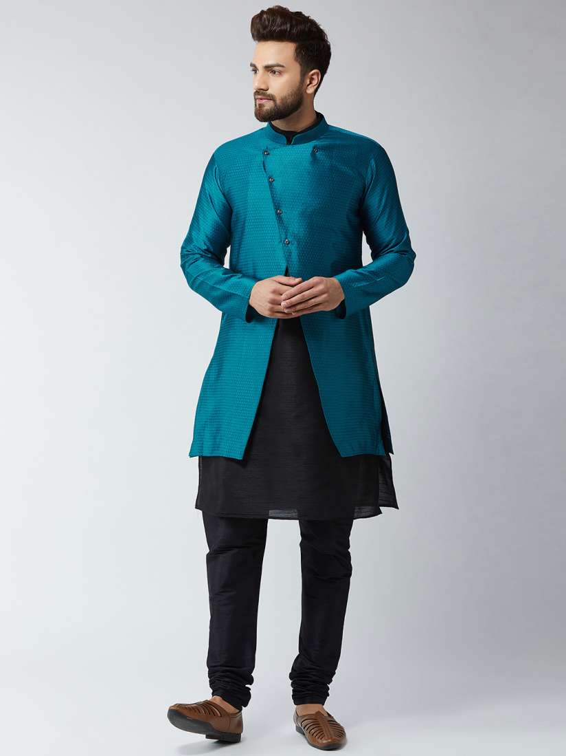 Buy SOJANYA Men Black Green Self Design Kurta with Churidar Kurta Sets for Men 9028677 Myntra