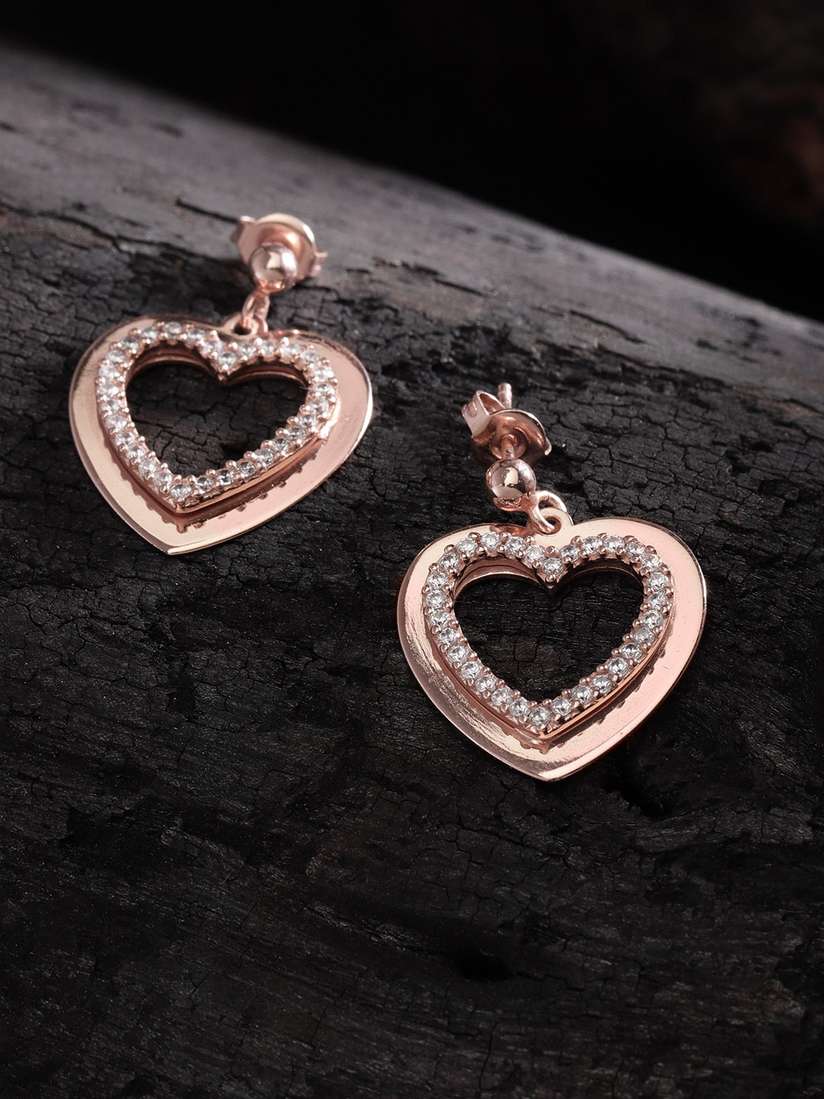 Buy Carlton London Rose Gold-Plated CZ-Studded Heart Shaped Drop